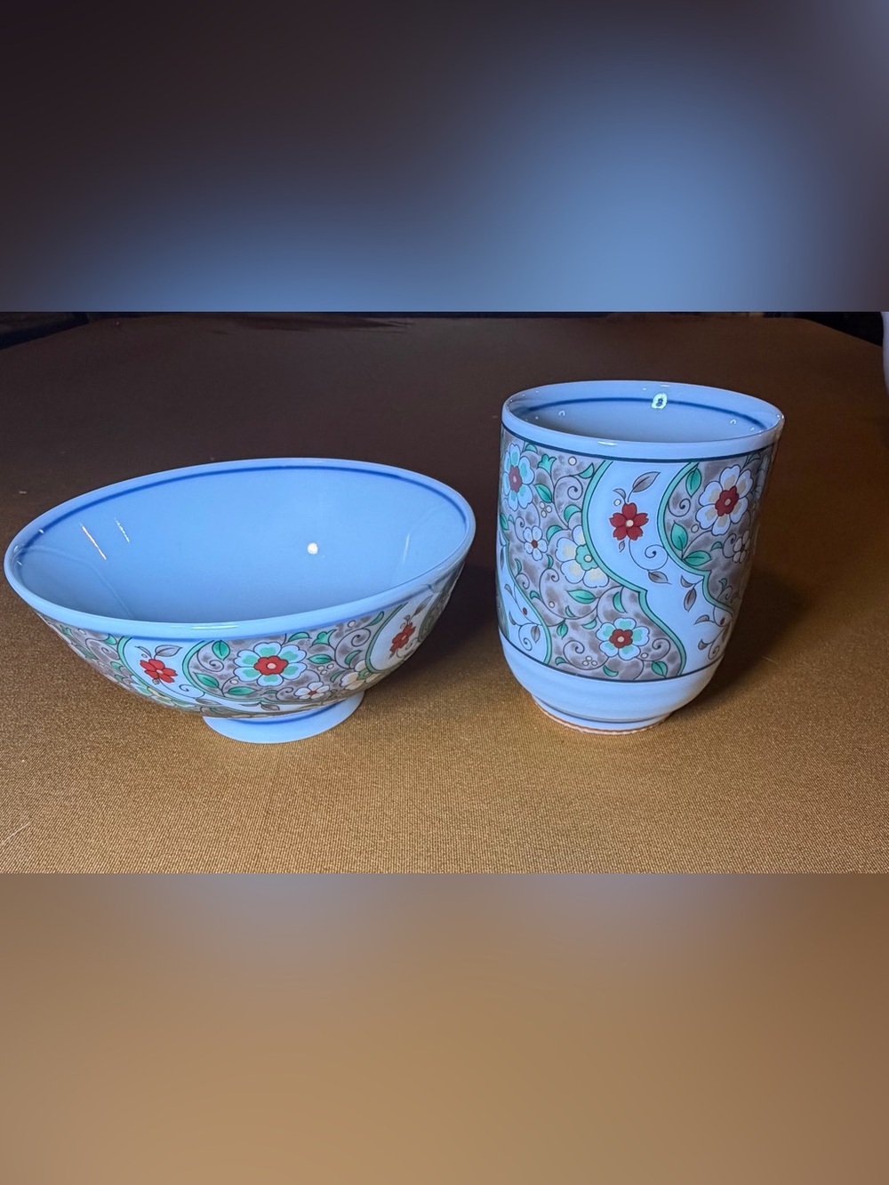 Vintage Japanese Arita Yaki Porcelain Bowl & Cup Set